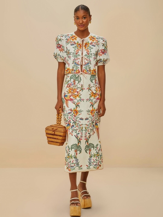 FARM Rio Dresses & Skirts - Farm Rio off-white delicate forest midi skirt